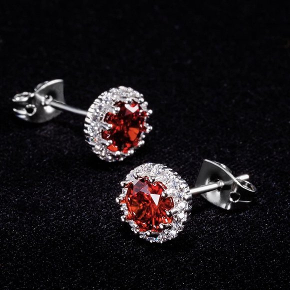 New  Garnet/January  Birthstone Stud Earrings Set, Copper Plated Cubic Z… - Picture 9 of 16